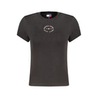 Black cotton women's T-shirt by Tommy Hilfiger featuring a classic fit and brand logo on the front.