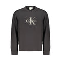 Black cotton men's sweatshirt by Calvin Klein, featuring a classic crewneck and minimalist design.