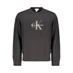 Black cotton men's sweatshirt by Calvin Klein, featuring a classic crewneck and minimalist design.