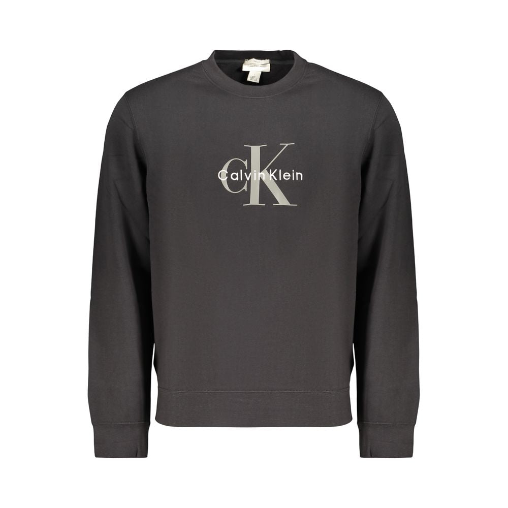 Black cotton men's sweatshirt by Calvin Klein, featuring a classic crewneck and minimalist design.