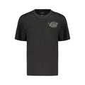 Black cotton women's T-shirt by Calvin Klein displayed flat, showcasing its simple, classic design and soft fabric texture.