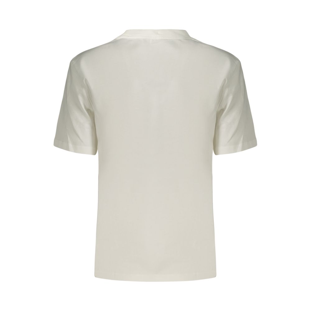 White cotton women's T-shirt by Calvin Klein, fitted style with short sleeves and classic crew neckline.