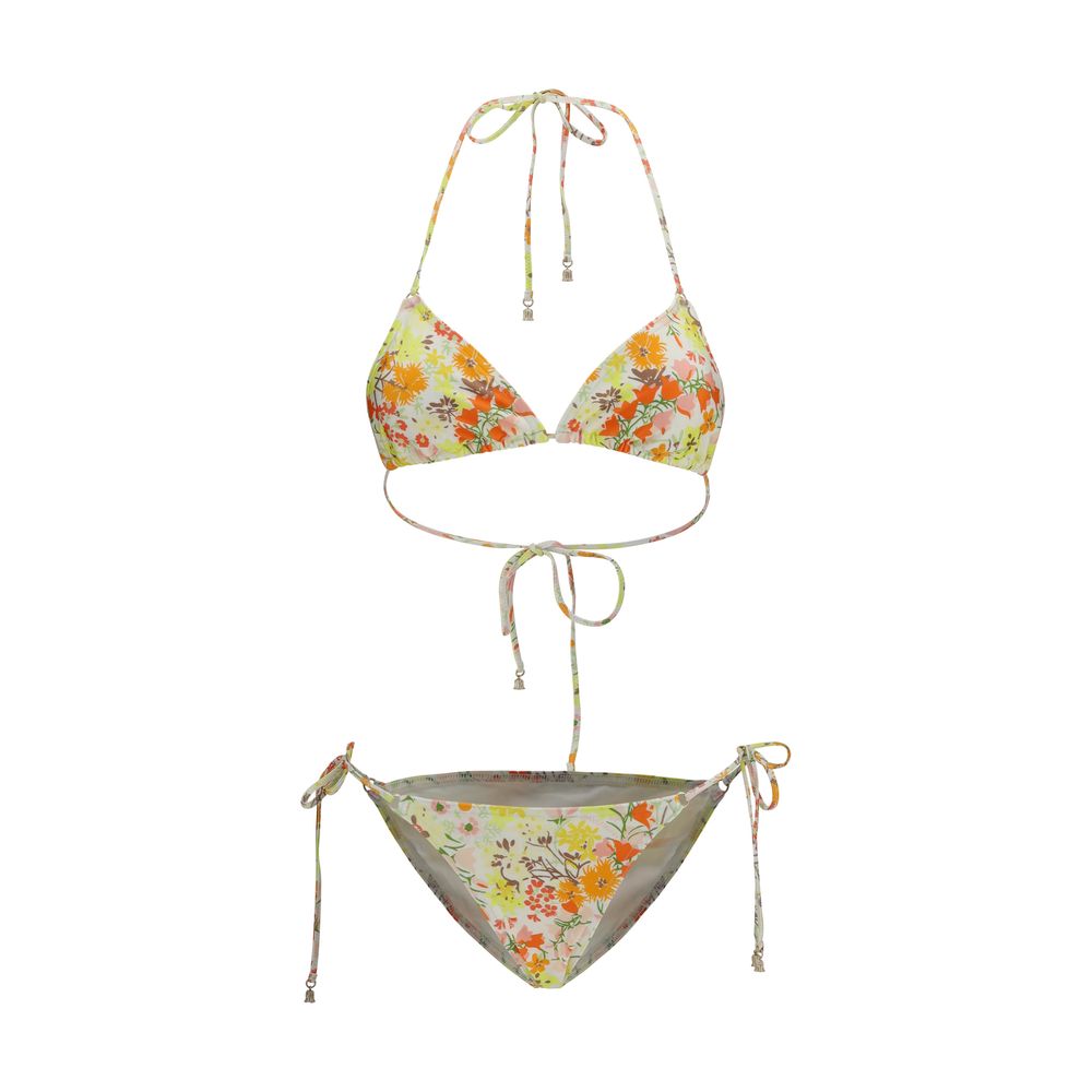 Zimmermann multicolor polyamide bikini with floral pattern, featuring adjustable straps and classic bikini bottoms.