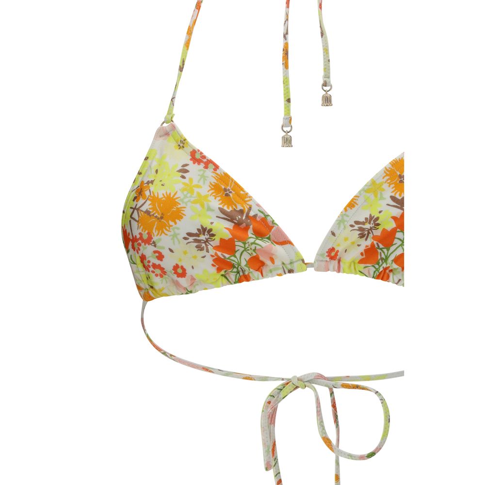 Zimmermann multicolor polyamide bikini with string ties and vibrant pattern, suitable for beach or swimming activities.