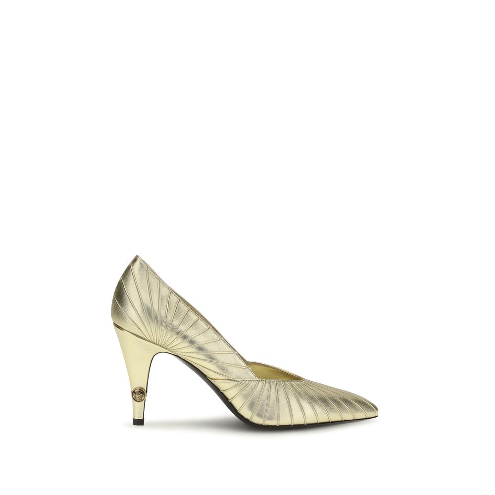 Versace Gold Calf Leather Bos Taurus High Heel Pumps Versace