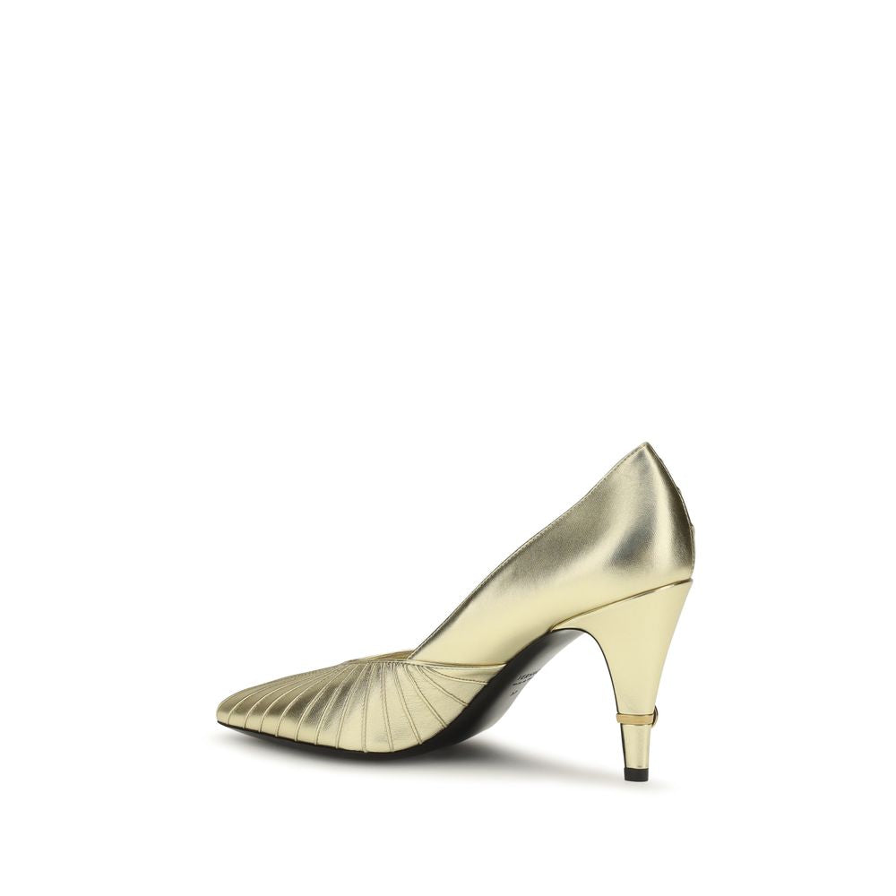 Versace Gold Calf Leather Bos Taurus High Heel Pumps Versace