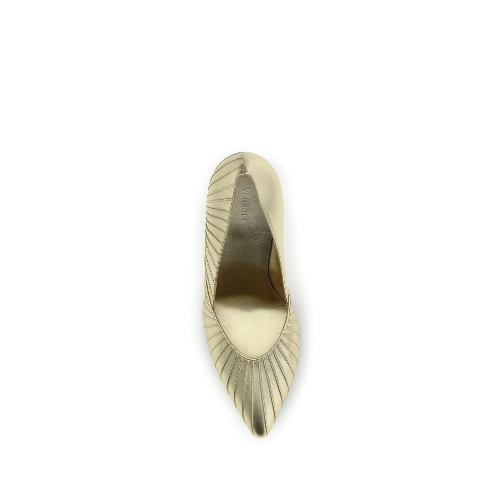 Versace Gold Calf Leather Bos Taurus High Heel Pumps Versace