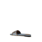 Fendi Blue Cotton Flat Sandals