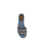 Fendi Blue Cotton Flat Sandals