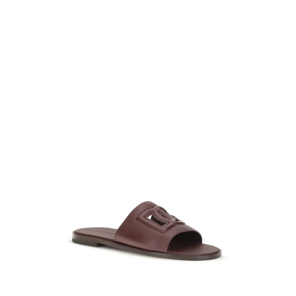 Dolce & Gabbana Brown Calf Leather Bos Taurus Flat Sandals - Eljoys Fashion 