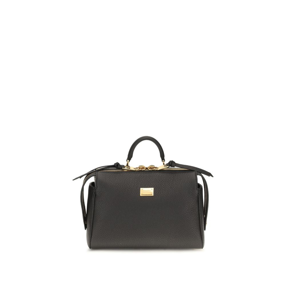 Dolce & Gabbana black calf leather Bos Taurus handbag with structured design and silver hardware.