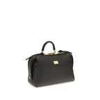 Dolce & Gabbana black calf leather Bos Taurus handbag with gold-tone hardware and structured design.