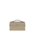 Gray Tory Burch Calf Leather Bos Taurus Wallet with multiple card slots and sleek design, showcasing fine craftsmanship.