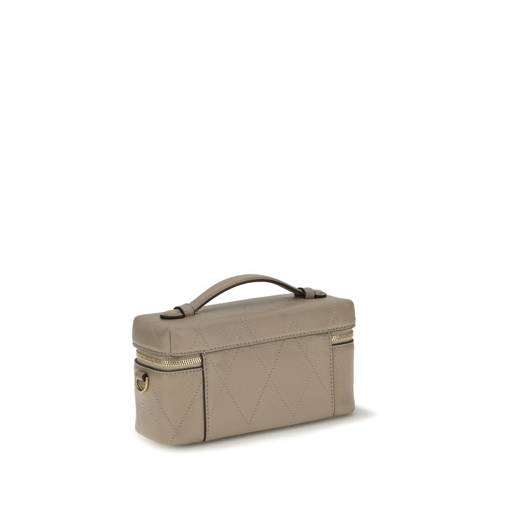 Gray Tory Burch calf leather Bos Taurus wallet with multiple card slots and sleek design.