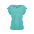 Light blue Malo cotton women's sweater displayed on a hanger, showcasing its soft fabric and classic style.