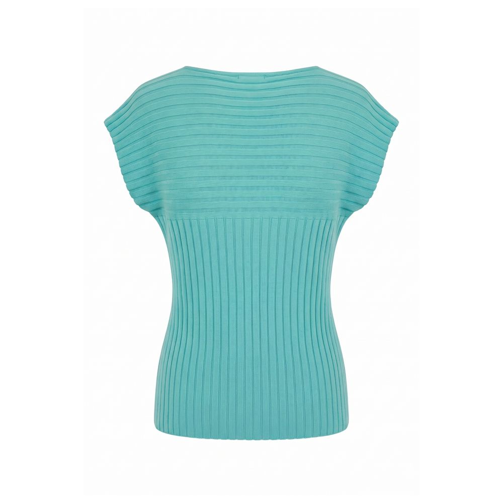 Light blue cotton women's sweater by Malo, featuring a cozy, classic knit design and long sleeves.