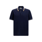 Ferragamo blue cotton polo shirt with a classic collar and short sleeves, displayed on a plain background.