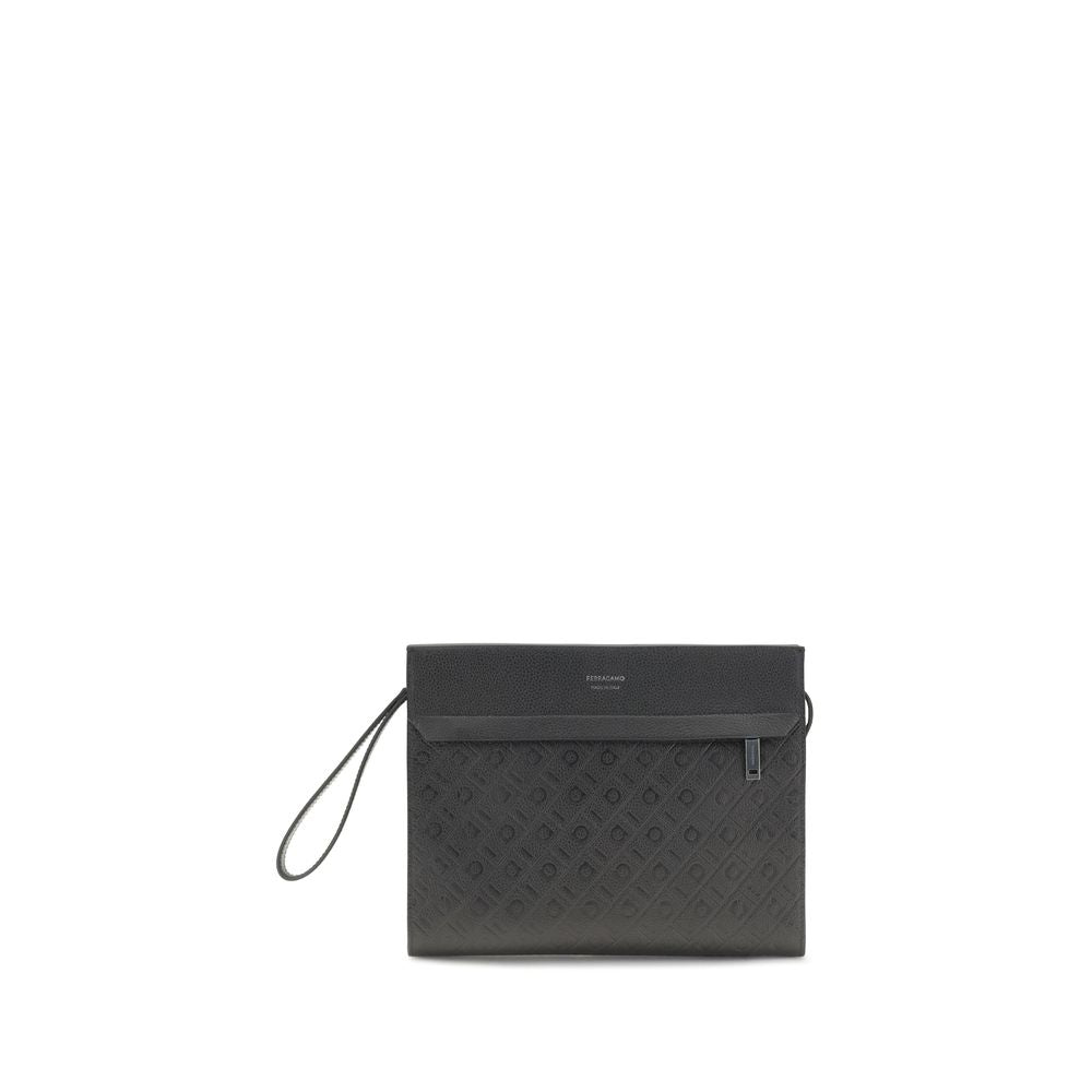 Ferragamo Black Calf Leather Bos Taurus Shoulder Bag