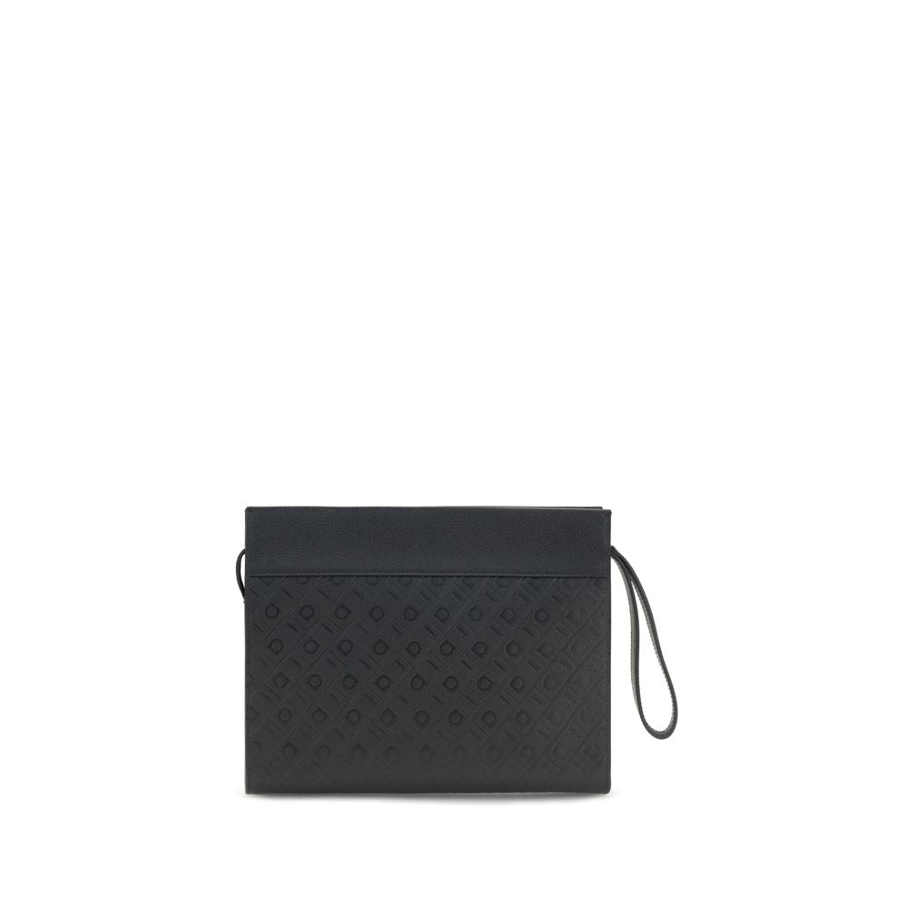 Ferragamo Black Calf Leather Bos Taurus Shoulder Bag
