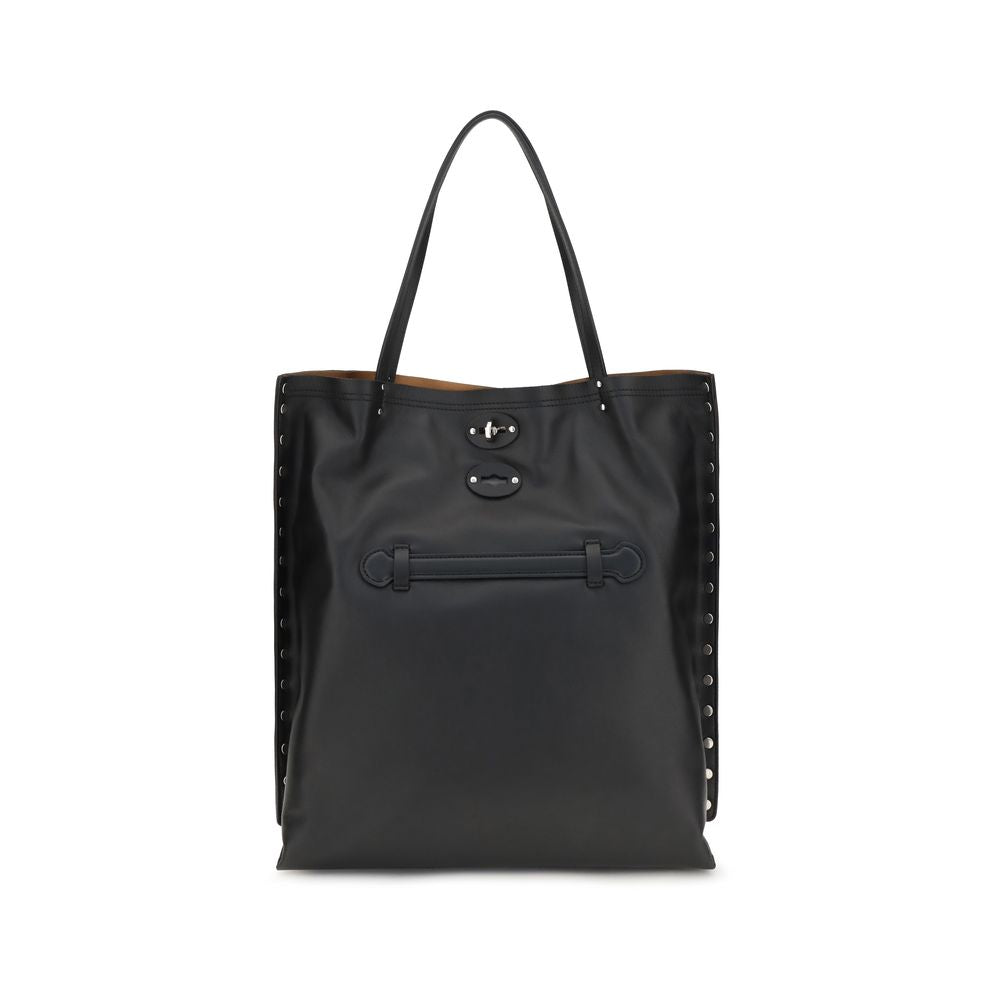 Zanellato black calf leather Bos Taurus shoulder bag with sleek design and top handle, detailed stitching, and gold-tone hardware.
