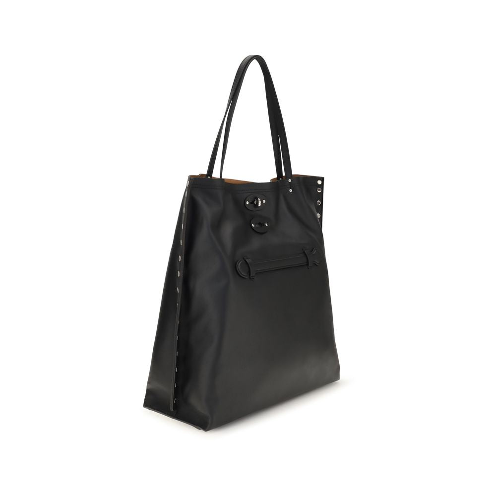 Zanellato black calf leather Bos Taurus shoulder bag with sleek design and gold-tone hardware.