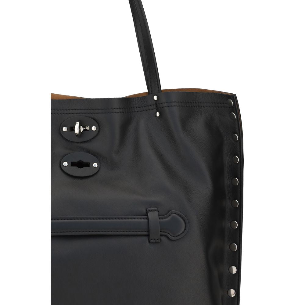 Zanellato black calf leather Bos Taurus shoulder bag with sleek design and silver hardware, featuring a spacious interior and adjustable strap.