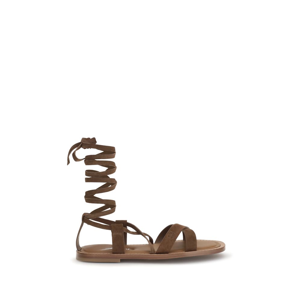 Miu Miu Brown Calf Leather Bos Taurus Strap-On Sandals Miu Miu
