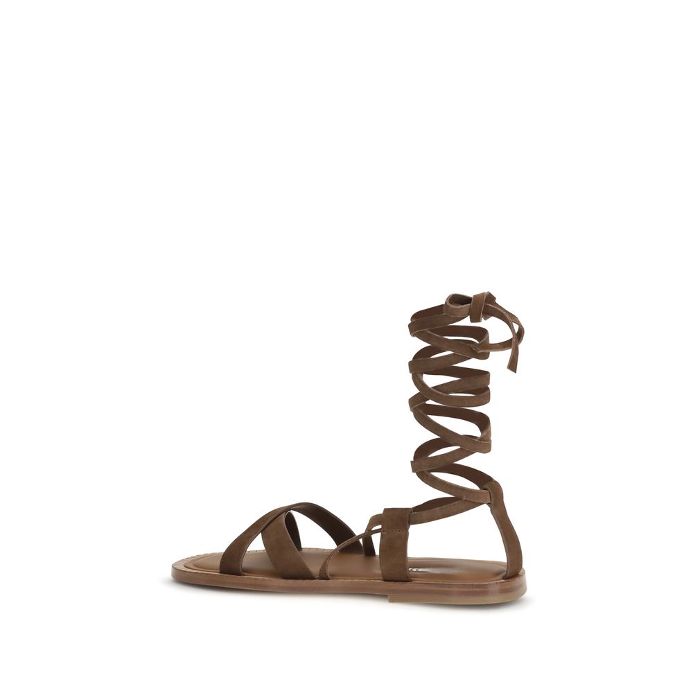 Miu Miu Brown Calf Leather Bos Taurus Strap-On Sandals Miu Miu
