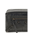 Black Balenciaga lamb leather Ovis Aries accessory with silver hardware, featuring sleek design and high-quality craftsmanship.