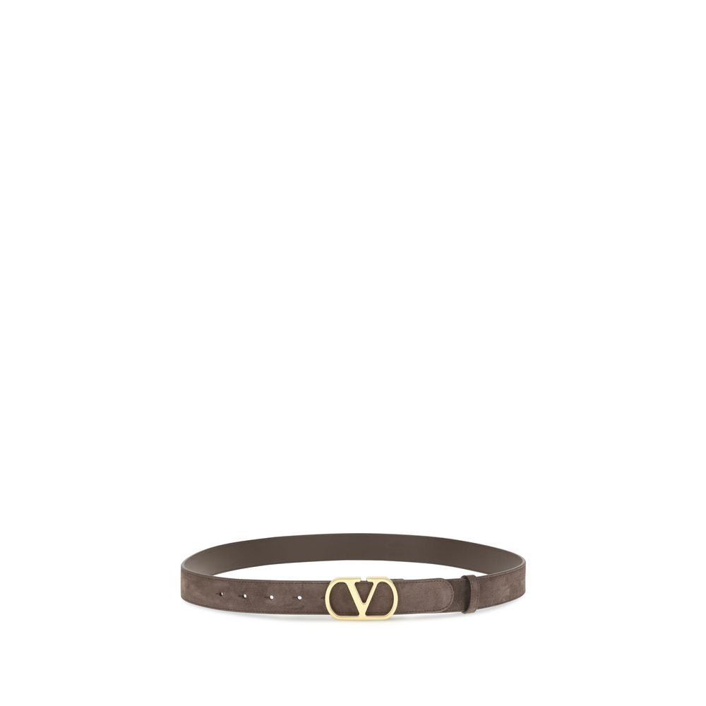 Valentino Garavani brown calf leather Bos Taurus belt with elegant design and adjustable buckle for men.