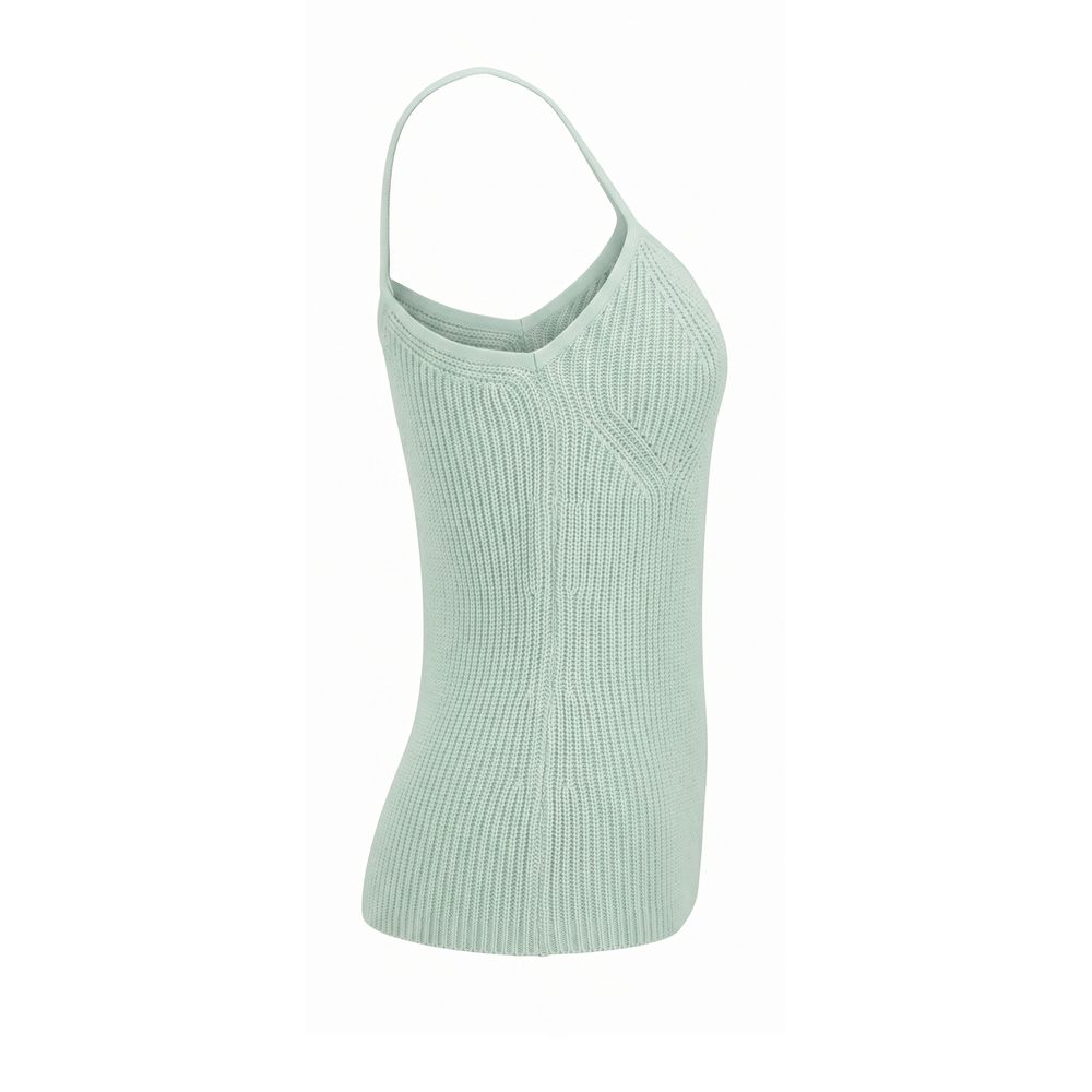Malo green wool women's tank top with a sleeveless design and fitted silhouette, showcasing textured fabric and neckline detail.