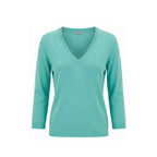 Blue cotton women's sweater by Malo, featuring a cozy, stylish design with a round neckline and long sleeves.