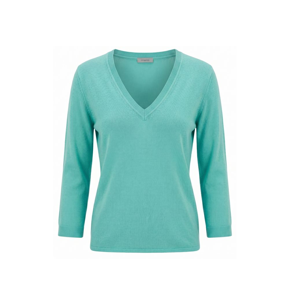 Blue cotton women's sweater by Malo, featuring a cozy, stylish design with a round neckline and long sleeves.