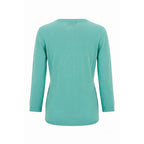 Malo blue cotton women's sweater with a cozy fit, featuring long sleeves and a classic round neckline.
