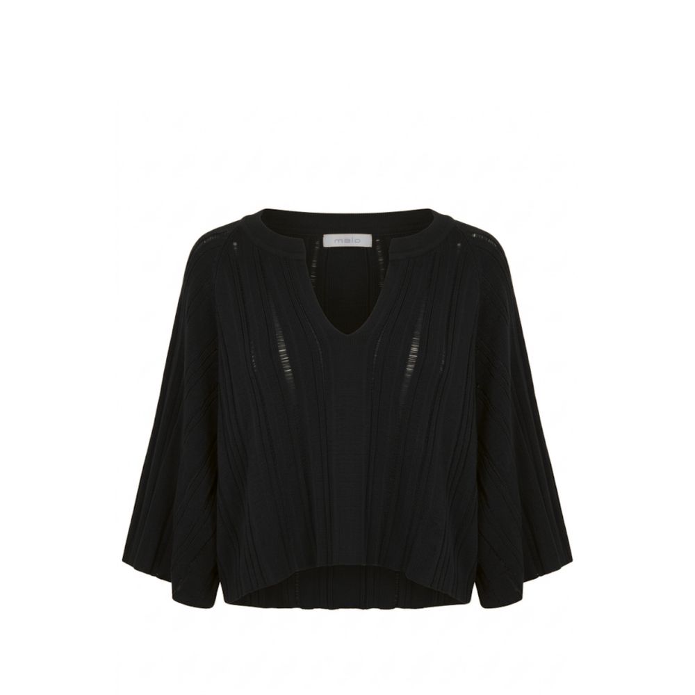 Black cotton women's sweater by Malo, featuring a cozy fit and classic design, shown on a model.