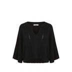 Black cotton women's sweater by Malo, featuring a cozy fit and classic design, shown on a model.