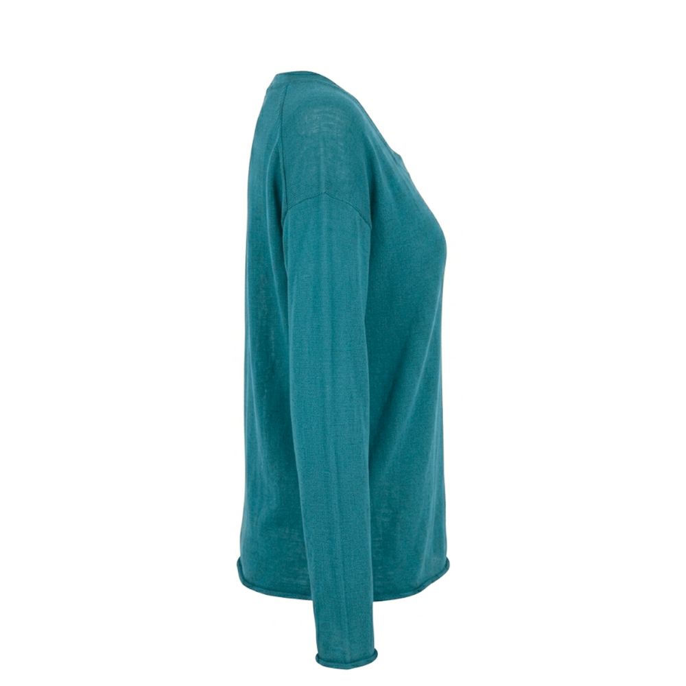 Blue cotton women's sweater by Malo, featuring a cozy fit and classic design, displayed on a plain background.