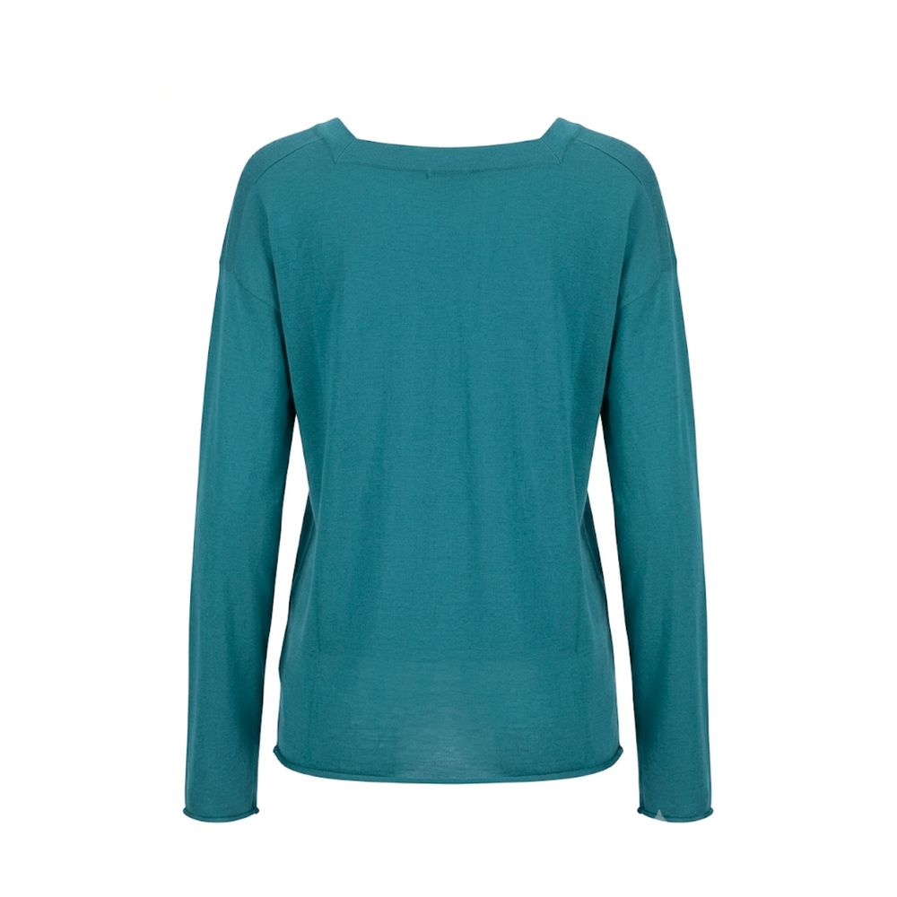 Blue cotton women's sweater by Malo featuring a classic fit and soft texture, displayed on a neutral background.