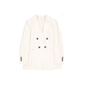 Brunello Cucinelli white virgin wool blazer displayed on a hanger, tailored fit with classic lapel and button closure.