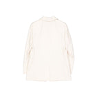 Brunello Cucinelli white virgin wool blazer displayed on a hanger, showcasing a tailored fit and classic design.