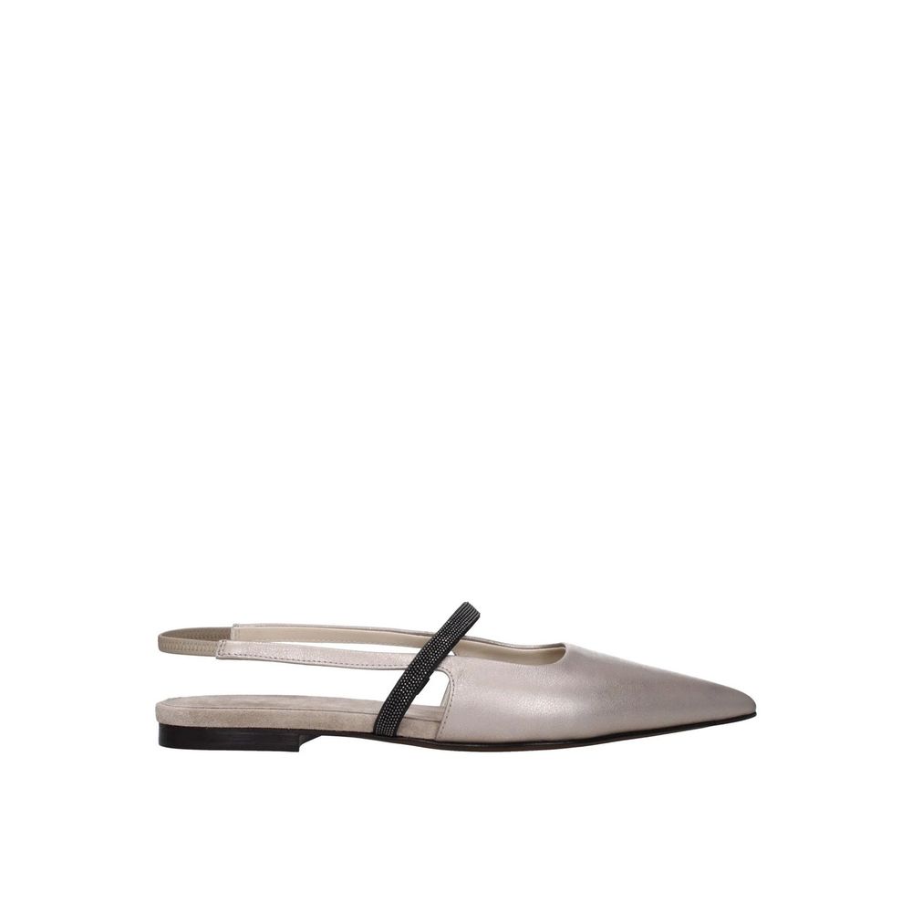 Beige leather ballet flats by Brunello Cucinelli featuring a sleek design and comfortable slip-on style.