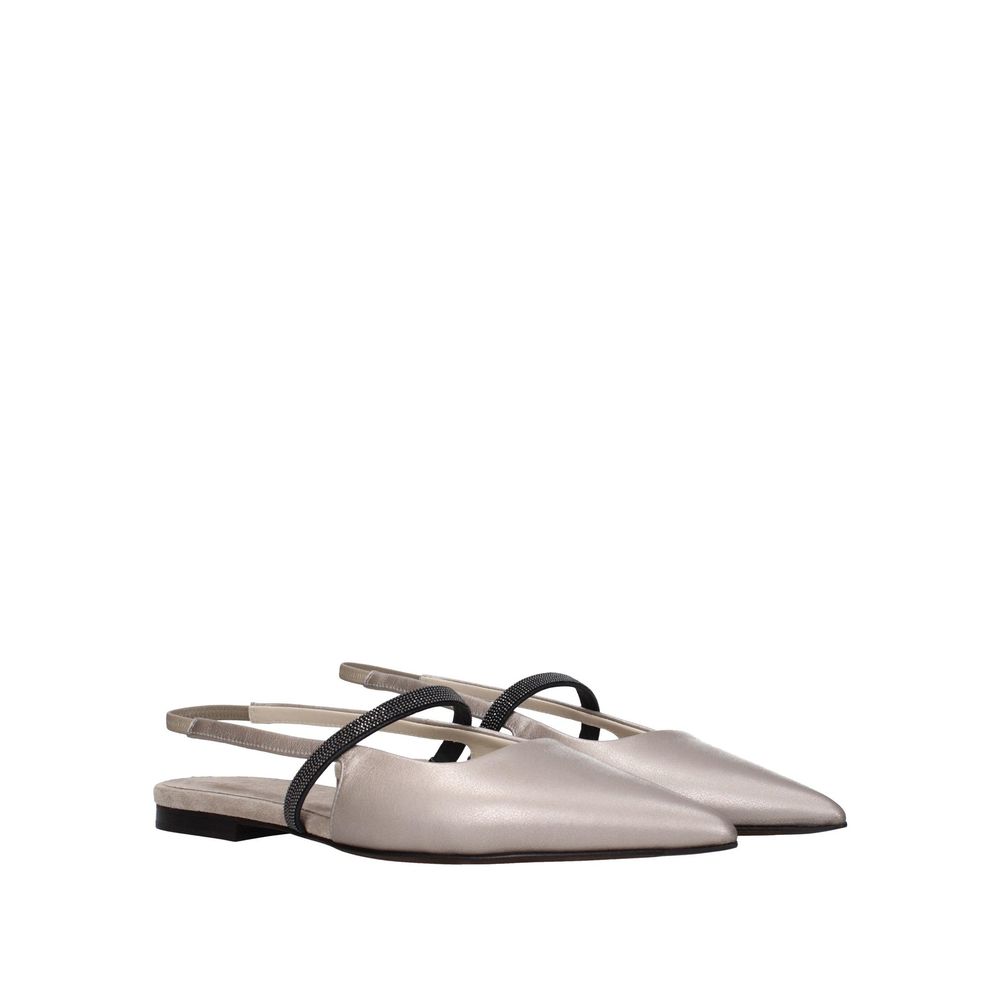 Beige leather ballet flats by Brunello Cucinelli, featuring a sleek design and soft leather upper for elegant everyday wear.