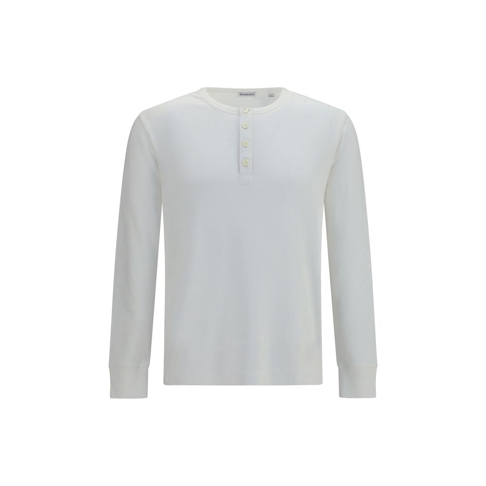 White cotton long sleeve T-shirt by Burberry with subtle branding, displayed flat on a neutral background.