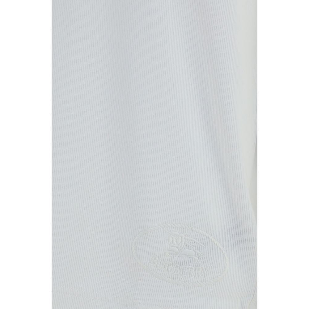 White cotton long sleeve T-shirt by Burberry, featuring a classic fit and subtle branding, displayed on a plain background.