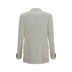 Valentino Garavani white wool blazer with tailored fit and classic lapel, styled for a sophisticated look.