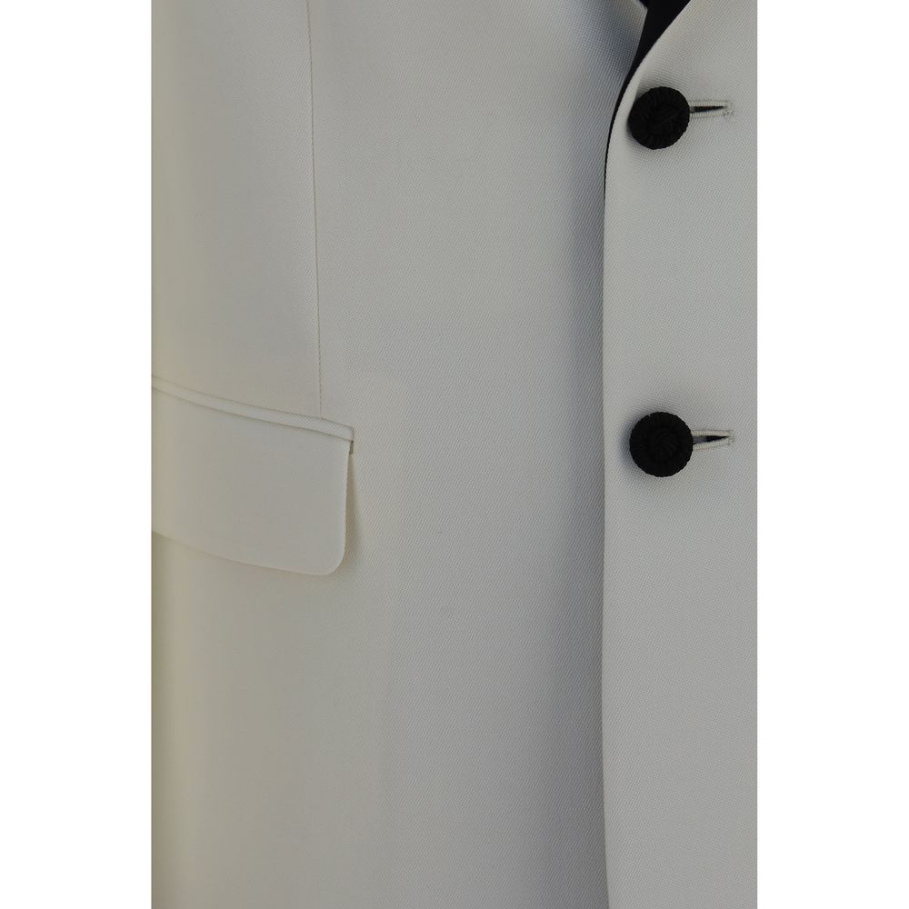 Valentino Garavani white wool blazer with over Aries design, tailored fit, featuring classic lapel and button closure.