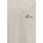 Golden Goose beige cotton sweatshirt with a relaxed fit and ribbed cuffs, displayed on a hanger.