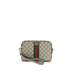 Gucci beige polyethylene shoulder bag with sleek design and top handle, showcasing its modern, minimalist style.