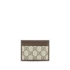 Gucci brown fabric wallet with stitched detailing and multiple card slots, compact and stylish for everyday use.