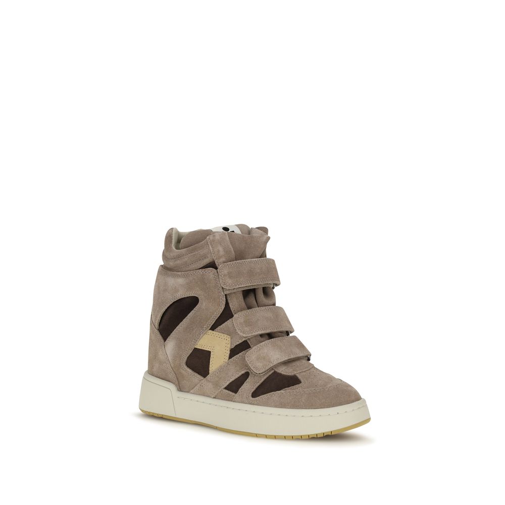 Beige calf leather Isabel Marant Bos Taurus high top sneakers with lace-up design and stylish sole, casual footwear for women